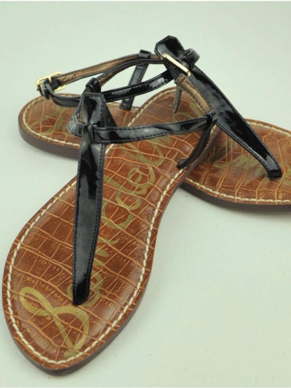 Sam Edelman Black and Brown T-Strap Sandals EUC - Picture 2 of 3